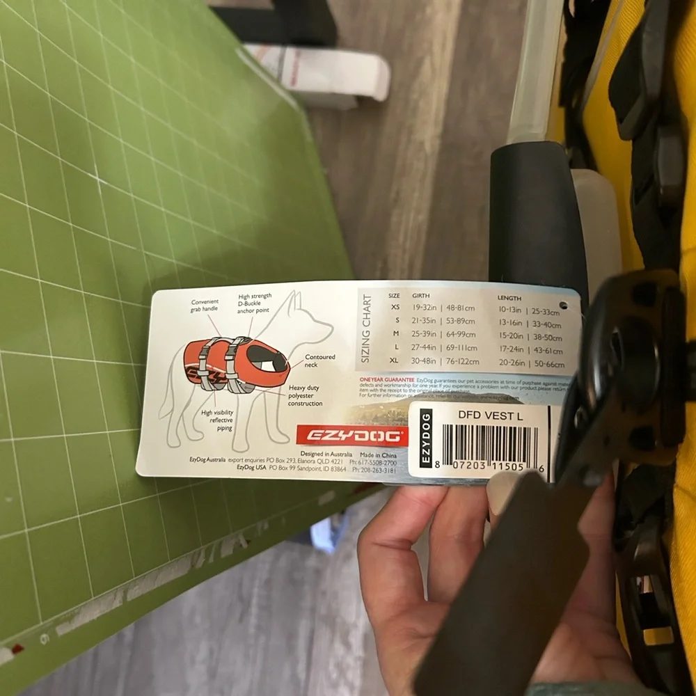 EzyDog Yellow Dog Life Jacket- L